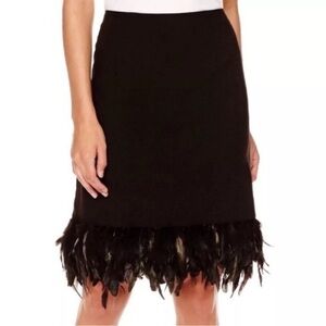 Nicole Miller Black Side Zip Feather Pencil Skirt